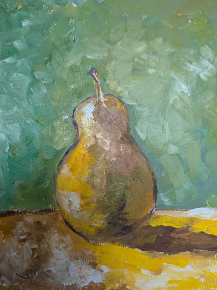 Pear still life in oils